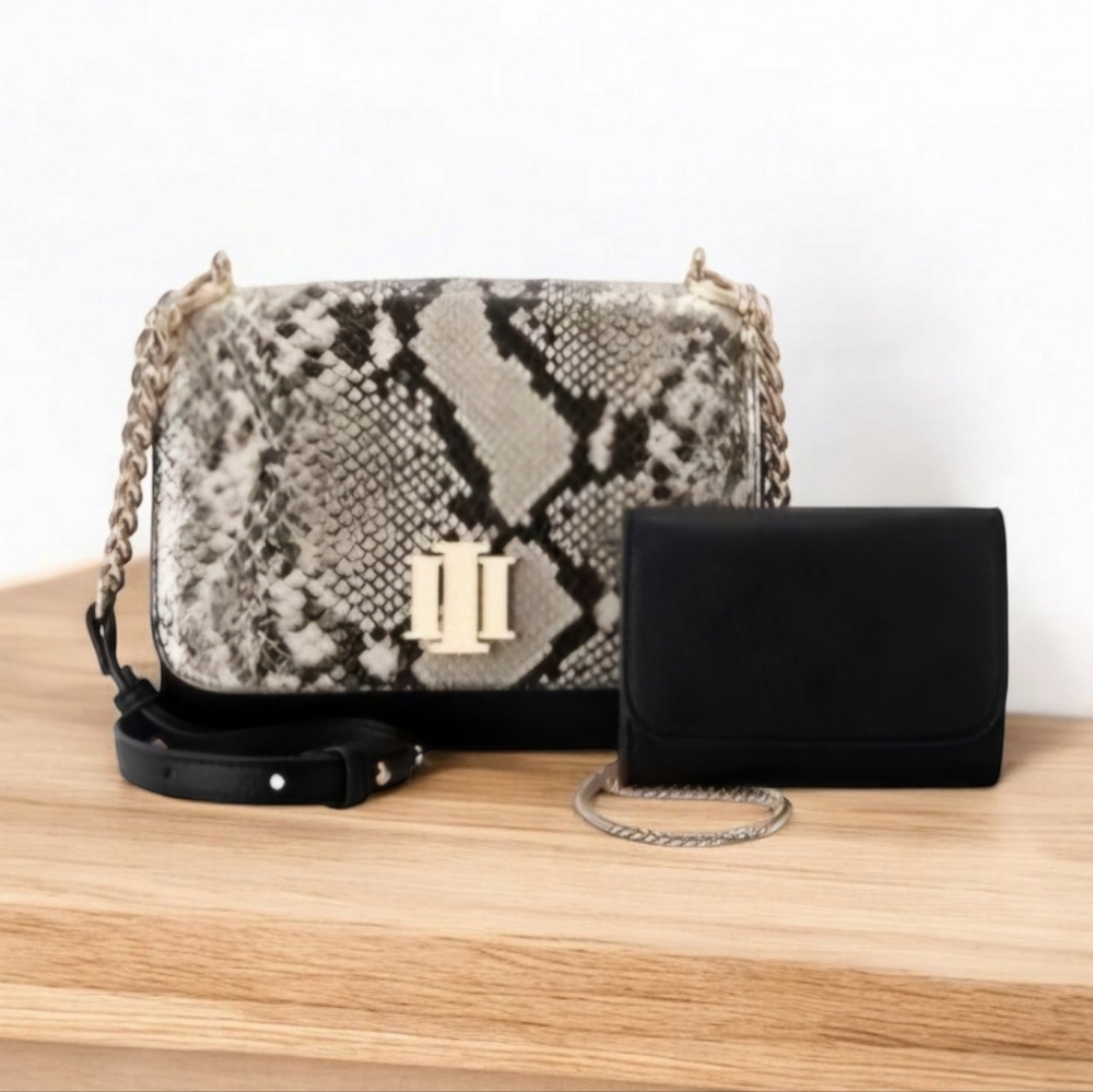 NWT INC International Concepts Sibbell Crossbody Bag Gold Snake/Black 2 PC set